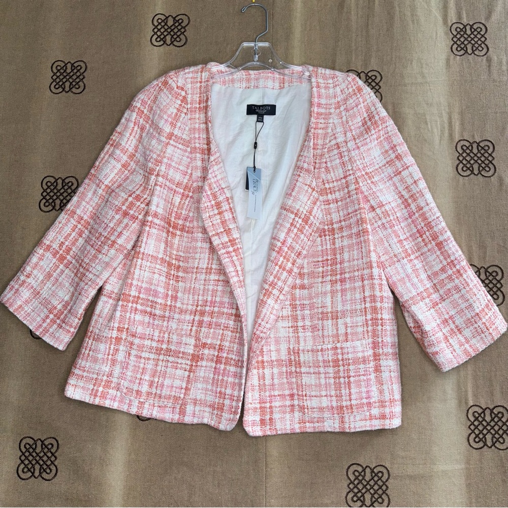 Talbots NWT! Tweed V-Neck Open Classic Career Blazer Jacket - Picture 3 of 16